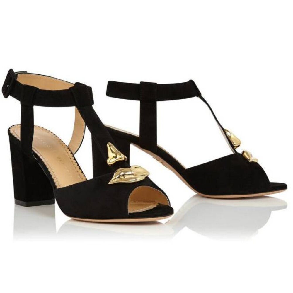 Charlotte Olympia PF/15 Gala Black Suede Embellished Sandals